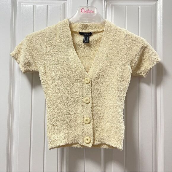 Forever 21 Fleece Sherpa Button-Up Cardigan Cream - S - Picture 3 of 7